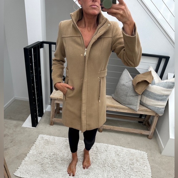 Vince Camuto Jackets & Blazers - Vince Camuto Wool Blend Coat Camel Hooded Zip Up Jacket Chic Fall Winter Size XS